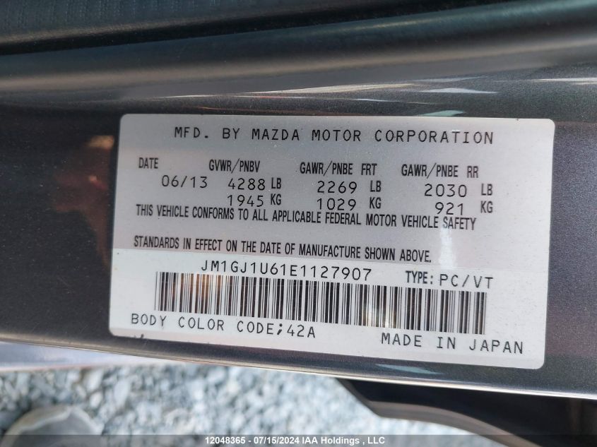 2014 Mazda Mazda6 VIN: JM1GJ1U61E1127907 Lot: 12048365