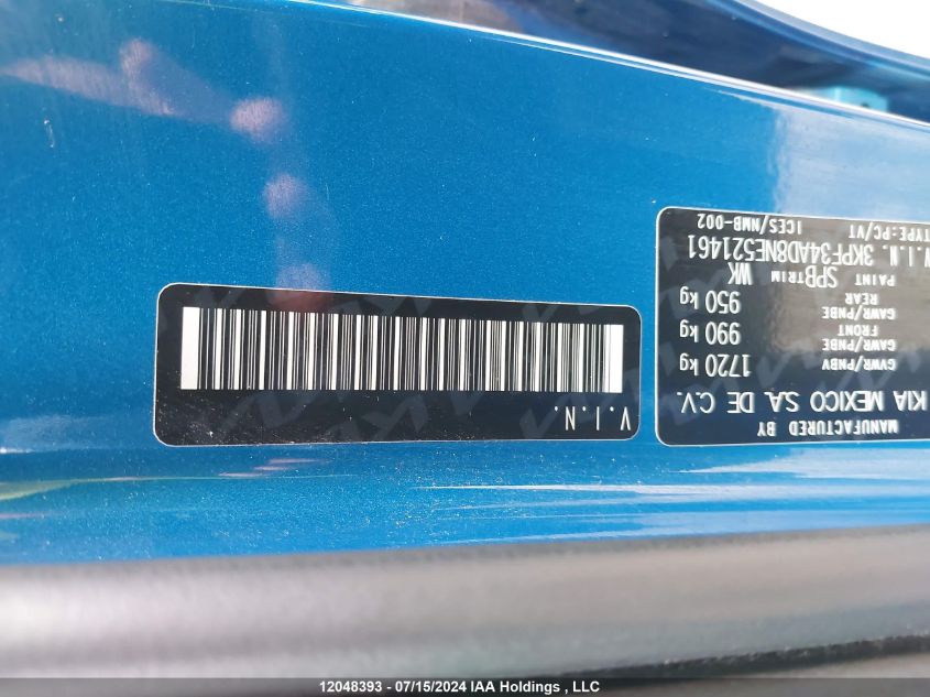 2022 Kia Forte VIN: 3KPF34AD8NE521461 Lot: 12048393