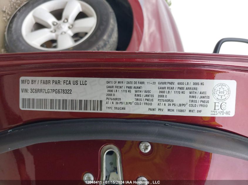 2023 Ram 1500 Classic Slt VIN: 3C6RR7LG7PG678322 Lot: 12048411