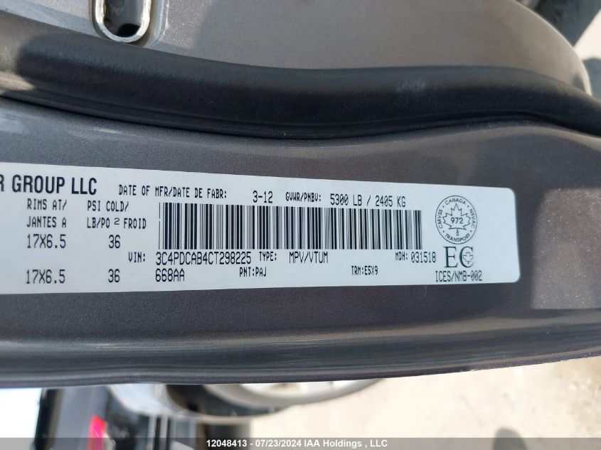 2012 Dodge Journey Se VIN: 3C4PDCAB4CT298225 Lot: 12048413