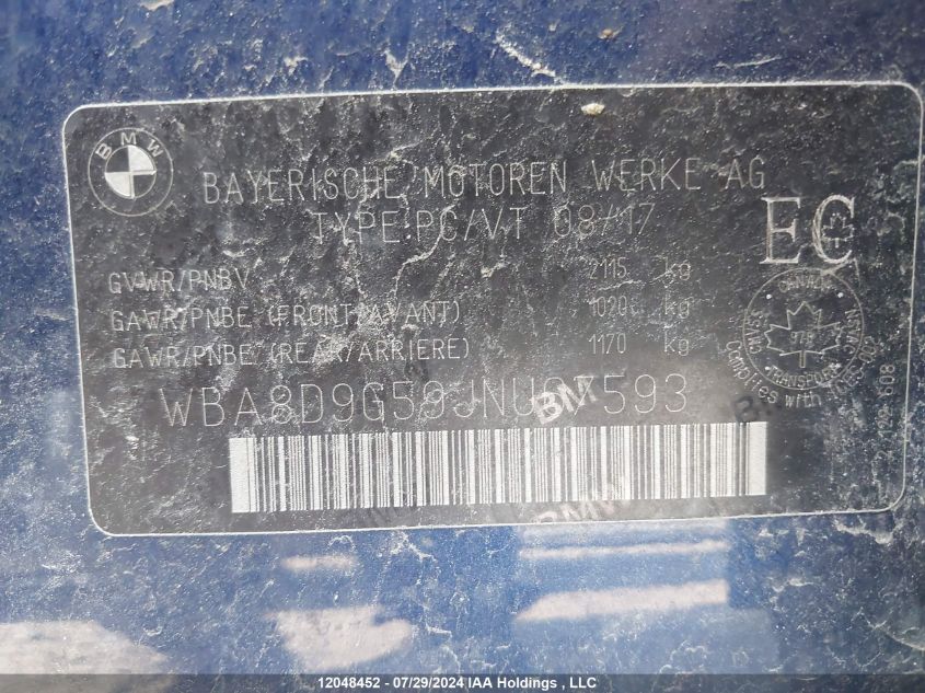 2018 BMW 330I xDrive VIN: WBA8D9G59JNU67593 Lot: 12048452