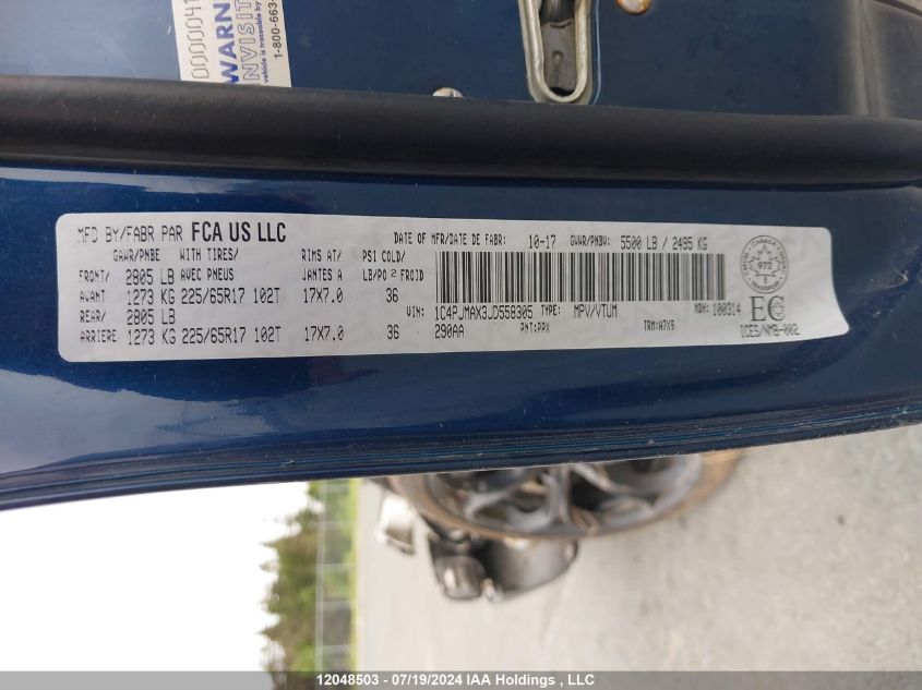 2018 Jeep Cherokee Sport VIN: 1C4PJMAX3JD558305 Lot: 12048503