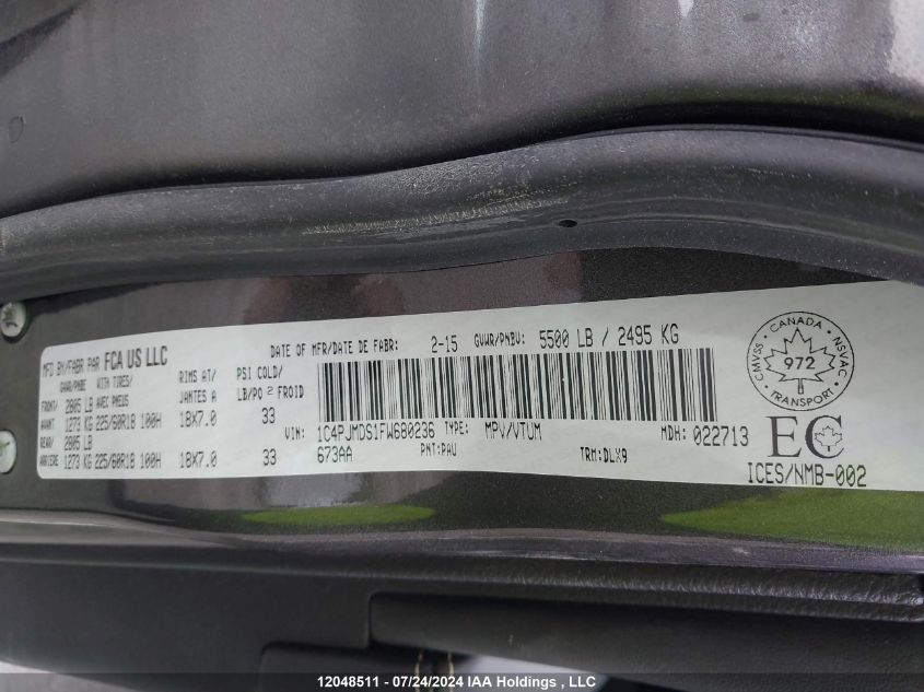 2015 Jeep Cherokee Limited VIN: 1C4PJMDS1FW680236 Lot: 12048511