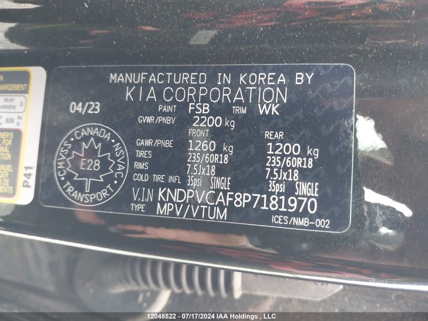 2023 Kia Sportage VIN: KNDPVCAF8P7181970 Lot: 12048522