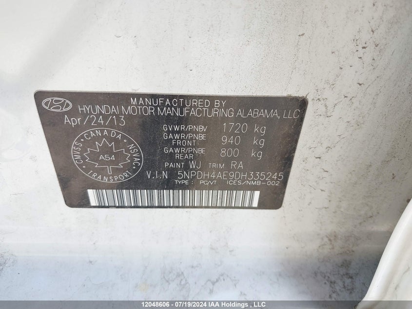 2013 Hyundai Elantra Gl VIN: 5NPDH4AE9DH335245 Lot: 12048606