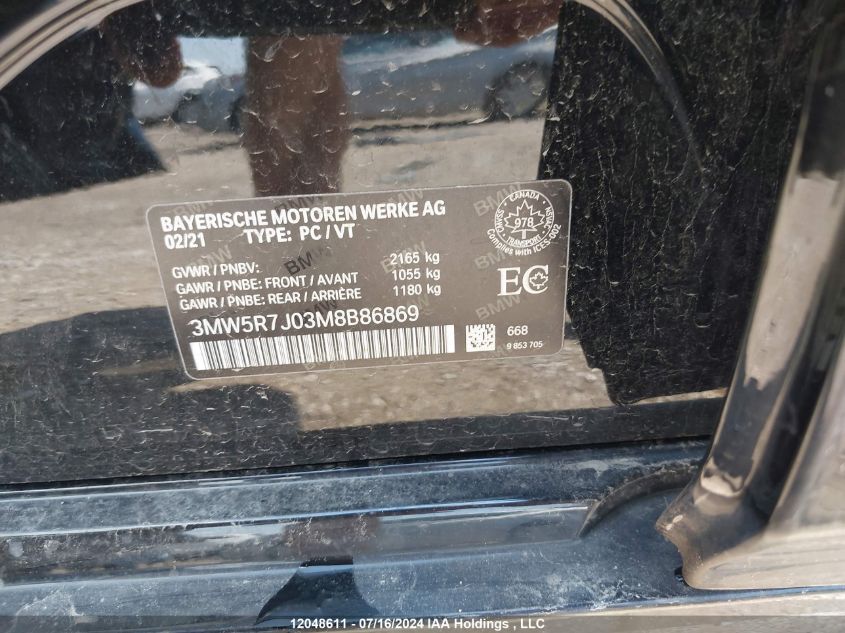 2021 BMW 3 Series VIN: 3MW5R7J03M8B86869 Lot: 12048611