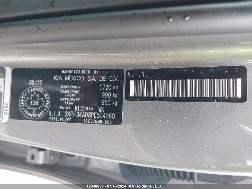 2023 Kia Forte VIN: 3KPF34AD8PE534360 Lot: 12048839