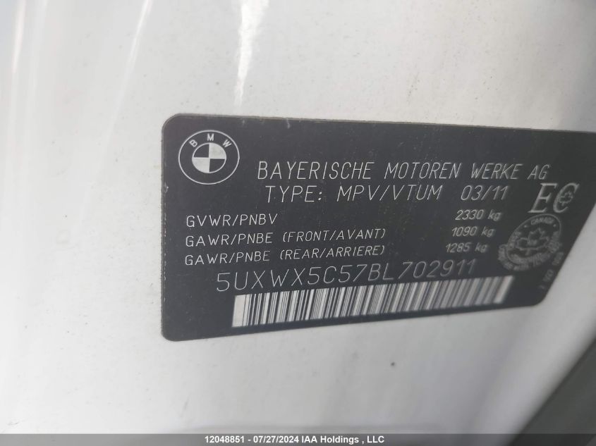 2011 BMW X3 VIN: 5UXWX5C57BL702911 Lot: 12048851