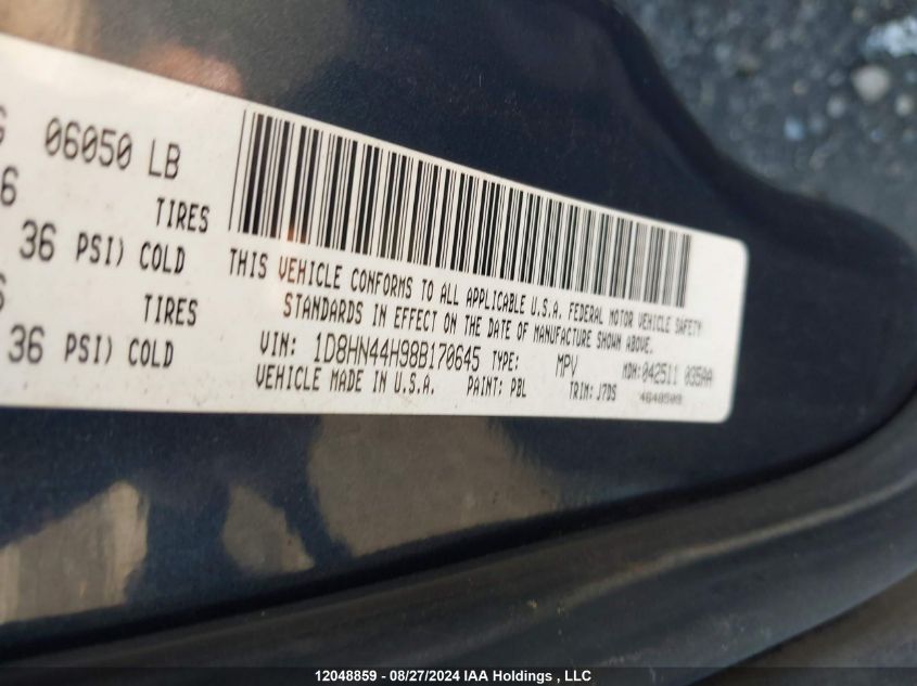 2008 Dodge Grand Caravan Se VIN: 1D8HN44H98B170645 Lot: 12048859