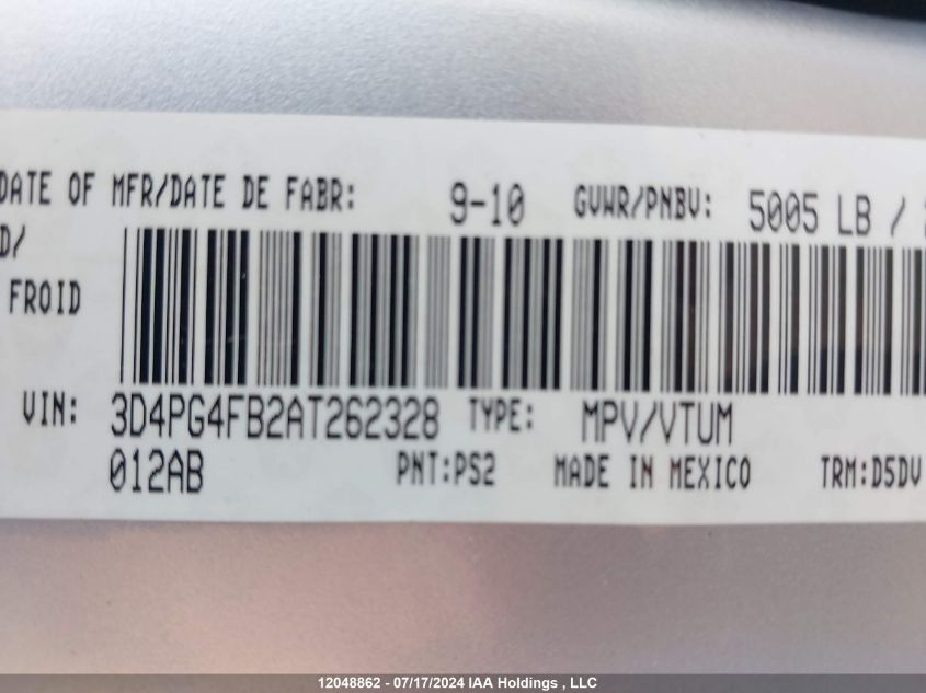 2010 Dodge Journey Se VIN: 3D4PG4FB2AT262328 Lot: 12048862