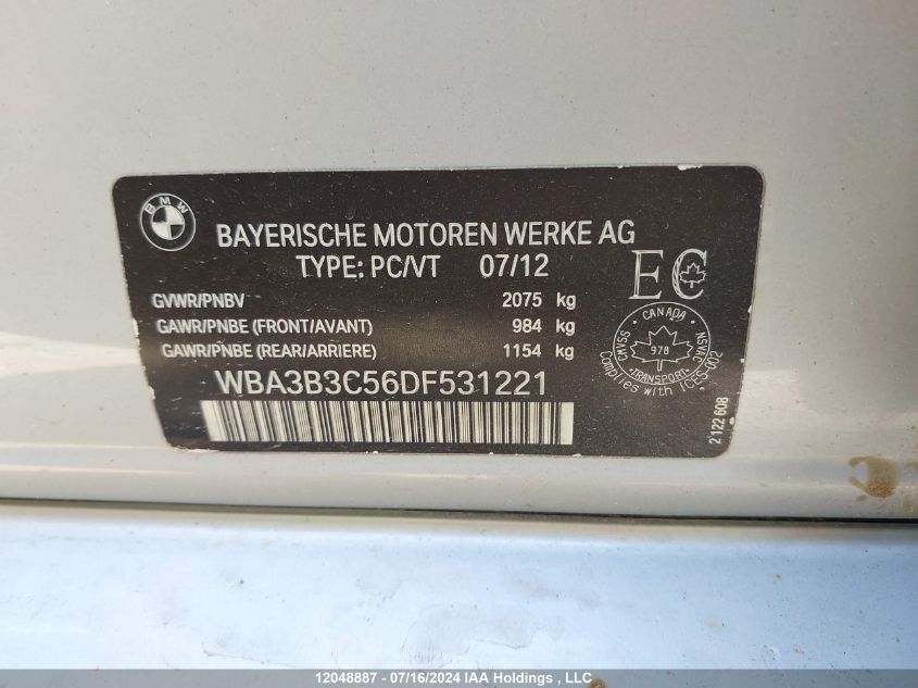 2013 BMW 3 Series VIN: WBA3B3C56DF531221 Lot: 12048887