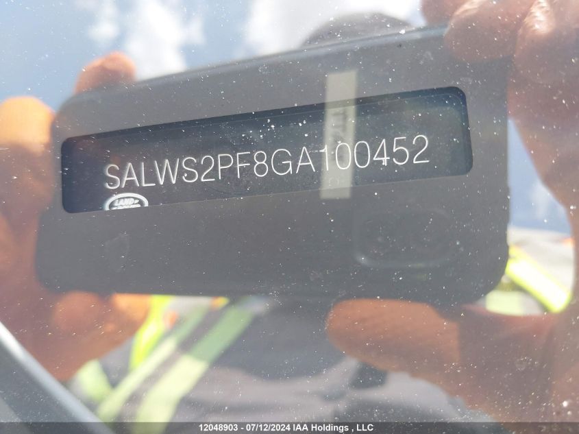 2016 Land Rover Range Rover Sport VIN: SALWS2PF8GA100452 Lot: 12048903