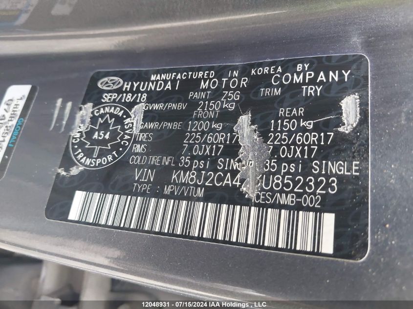 2019 Hyundai Tucson Essential W/Safety Package VIN: KM8J2CA47KU852323 Lot: 12048931