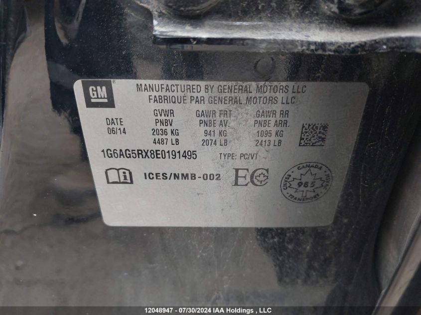 2014 Cadillac Ats VIN: 1G6AG5RX8E0191495 Lot: 12048947