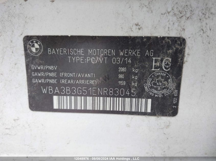2014 BMW 328I xDrive VIN: WBA3B3G51ENR83045 Lot: 12048976