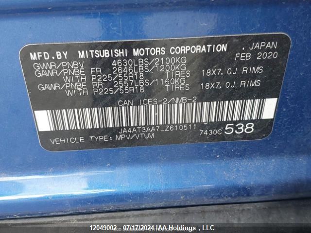 2020 Mitsubishi Eclipse Cross Es VIN: JA4AT3AA7LZ610511 Lot: 12049002