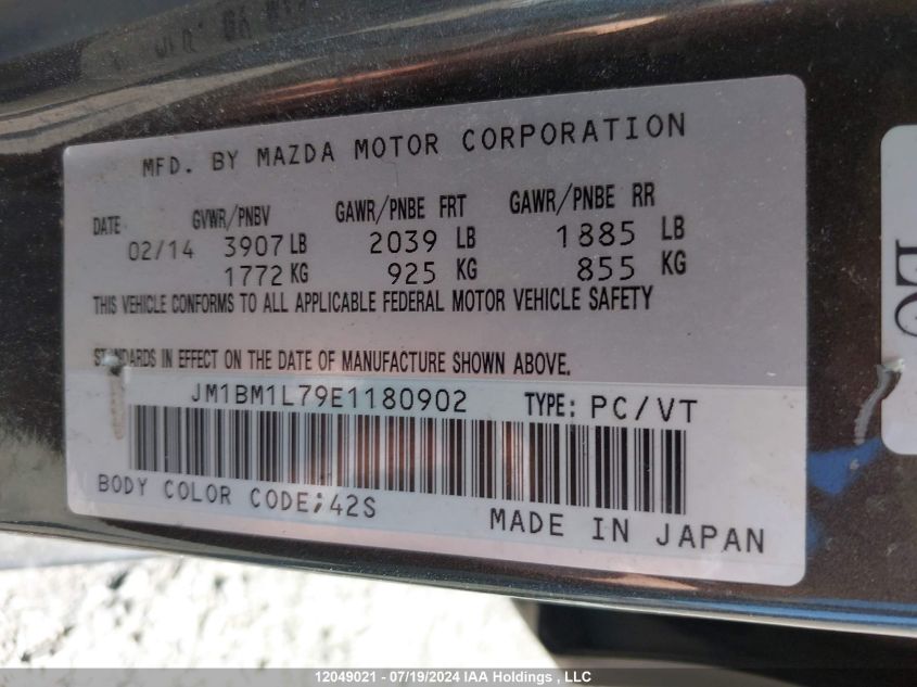 2014 Mazda Mazda3 VIN: JM1BM1L79E1180902 Lot: 12049021