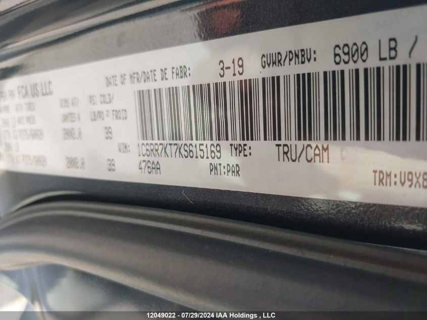 2019 Ram 1500 Classic Tradesman VIN: 1C6RR7KT7KS615169 Lot: 12049022