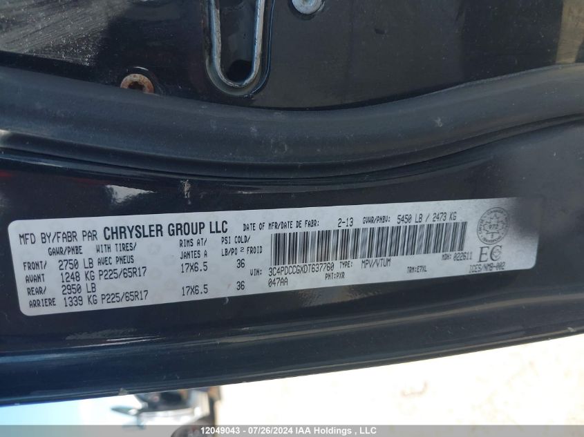 2013 Dodge Journey VIN: 3C4PDCCGXDT637760 Lot: 12049043