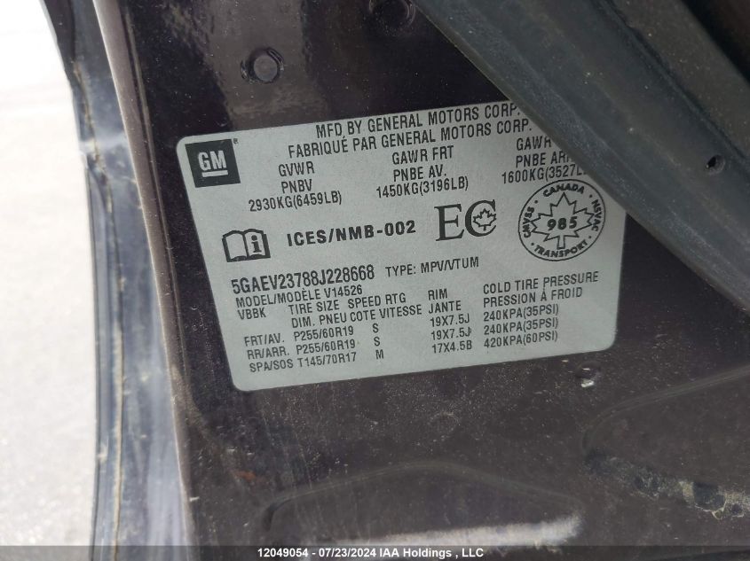 2008 Buick Enclave VIN: 5GAEV23788J228668 Lot: 12049054