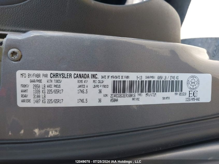 2014 Dodge Grand Caravan Se/Sxt VIN: 2C4RDGBG3ER168016 Lot: 12049075