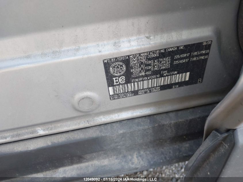 2020 Toyota Rav4 Le VIN: 2T3B1RFV0LW120510 Lot: 12049092