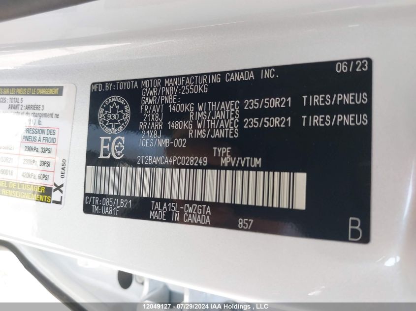 2023 Lexus Rx 350 VIN: 2T2BAMCA4PC028249 Lot: 12049127