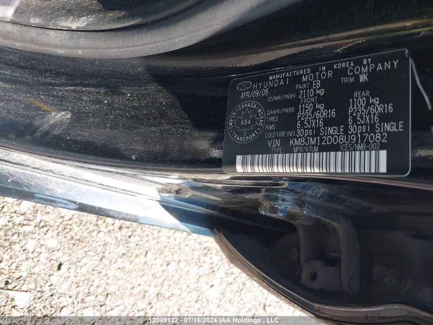 2008 Hyundai Tucson VIN: KM8JM12D08U917082 Lot: 12049132