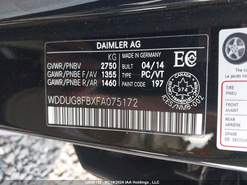 2015 Mercedes-Benz S 550 4Matic VIN: WDDUG8FBXFA075172 Lot: 12049152