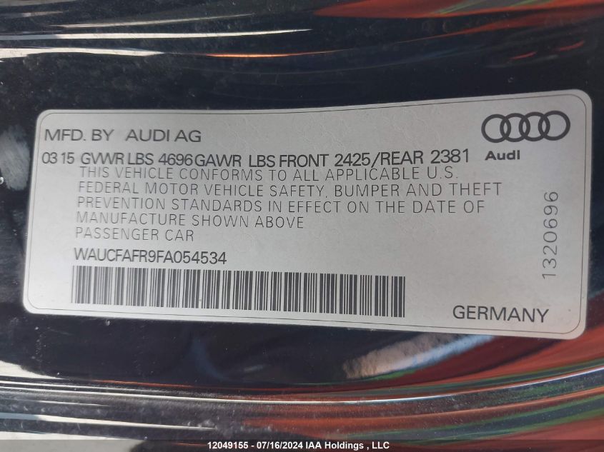 2015 Audi A5 Premium VIN: WAUCFAFR9FA054534 Lot: 12049155