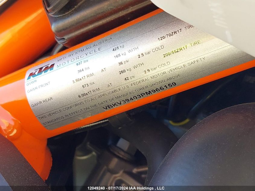 2023 Ktm 1290 Super Duke R VIN: VBKV39403PM966159 Lot: 12049240