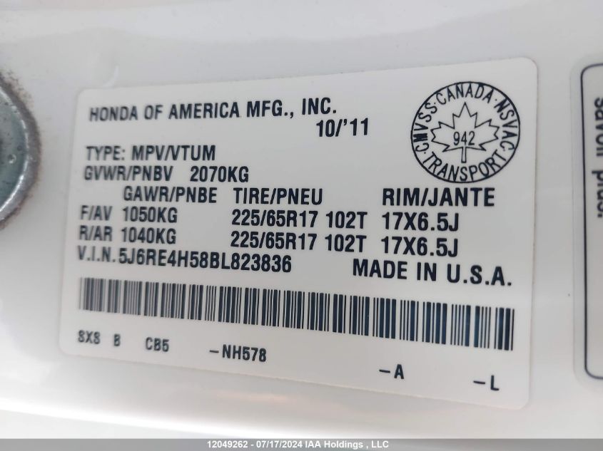 2011 Honda Cr-V VIN: 5J6RE4H58BL823836 Lot: 12049262