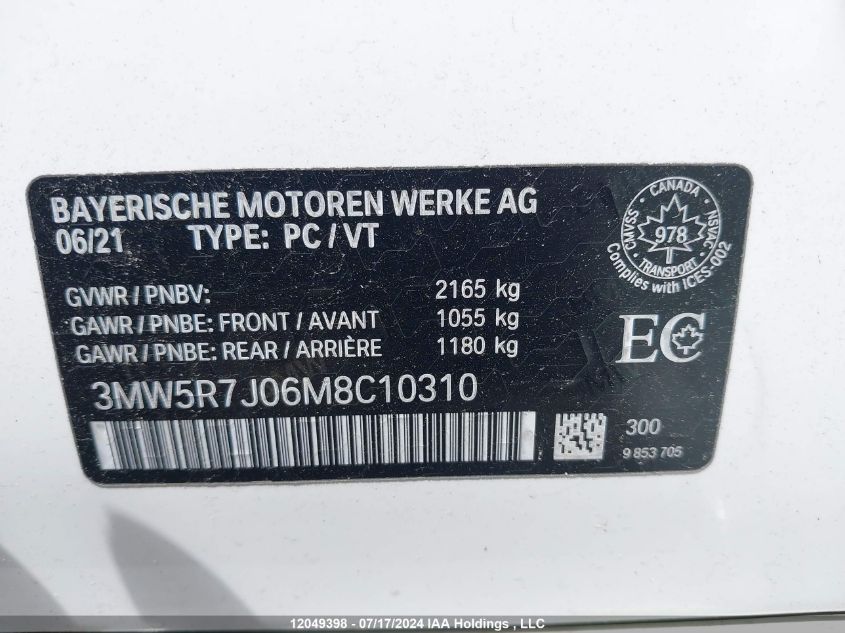 2021 BMW 3 Series VIN: 3MW5R7J06M8C10310 Lot: 12049398