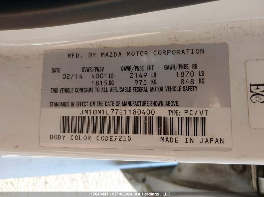 2014 Mazda Mazda3 VIN: JM1BM1L77E1180400 Lot: 12049441