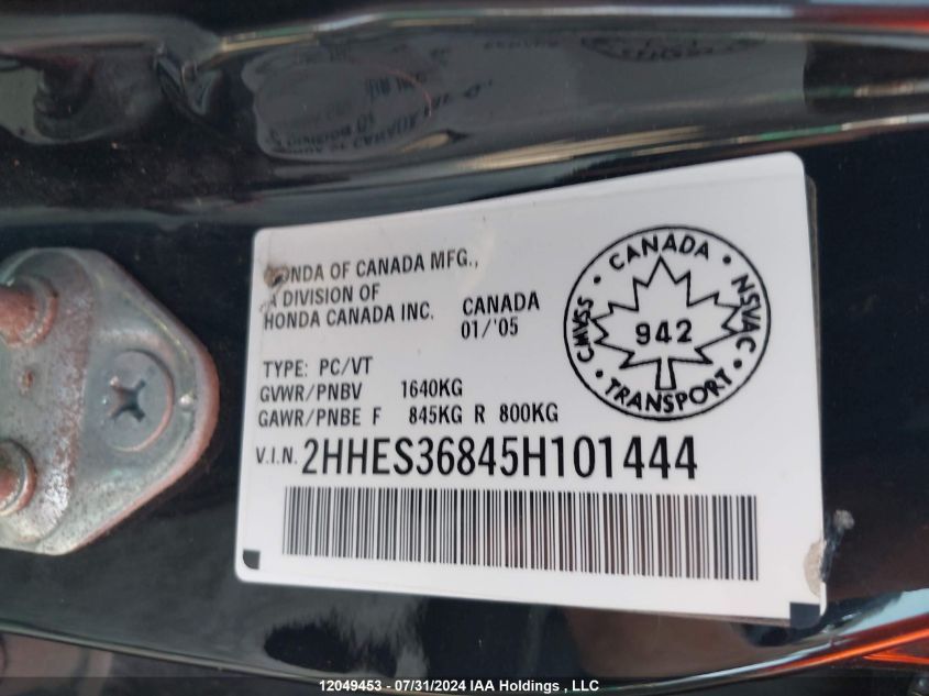 2005 Acura El VIN: 2HHES36845H101444 Lot: 12049453