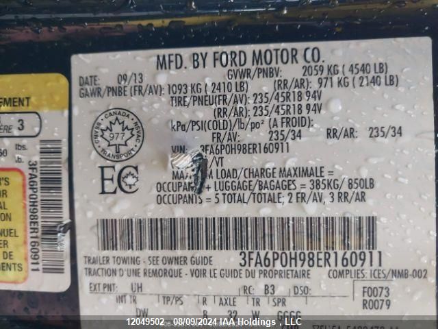 2014 Ford Fusion Se VIN: 3FA6P0H98ER160911 Lot: 12049502