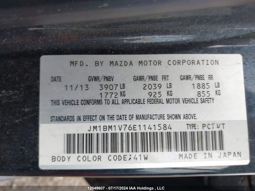 2014 Mazda Mazda3 VIN: JM1BM1V76E1141584 Lot: 12049607