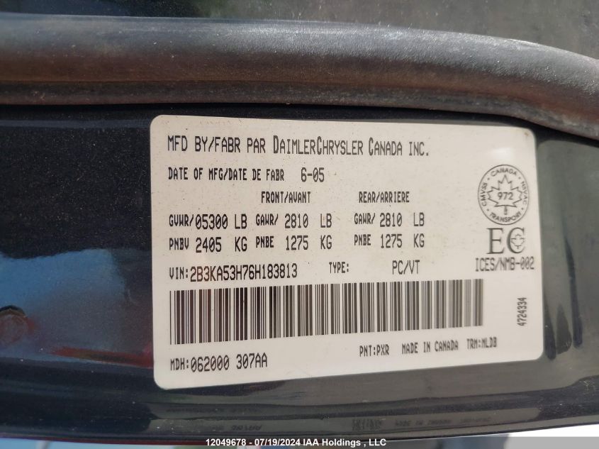 2006 Dodge Charger R/T VIN: 2B3KA53H76H183813 Lot: 12049678