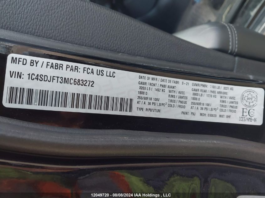 2021 Dodge Durango VIN: 1C4SDJFT3MC683272 Lot: 12049720