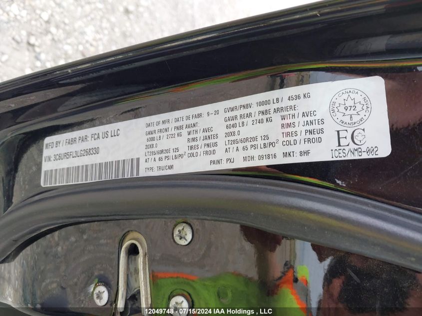 2020 Ram 2500 Laramie VIN: 3C6UR5FL3LG268330 Lot: 12049748