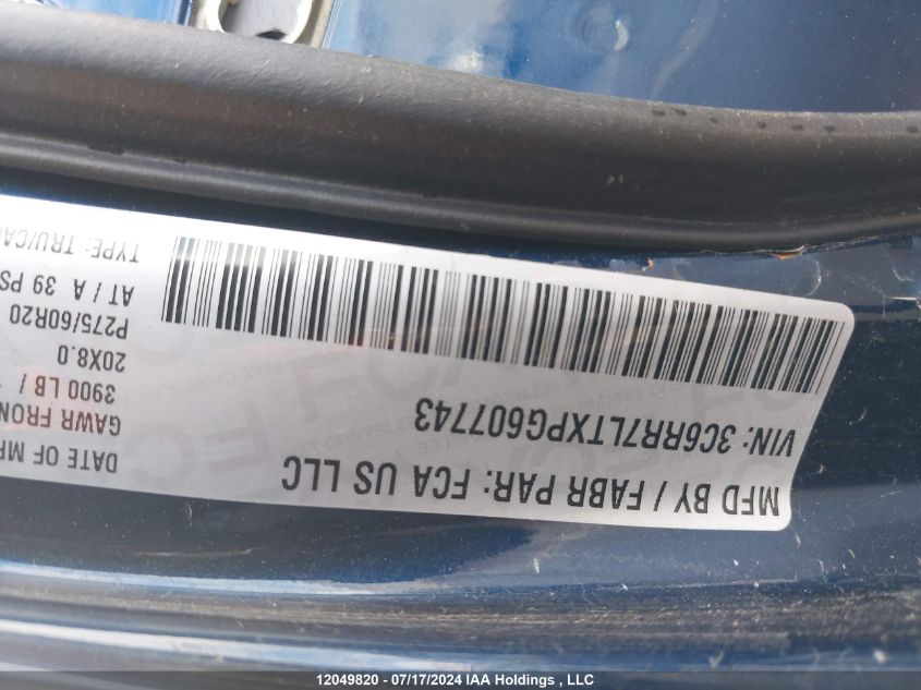 2023 Ram 1500 Classic Slt VIN: 3C6RR7LTXPG607743 Lot: 12049820
