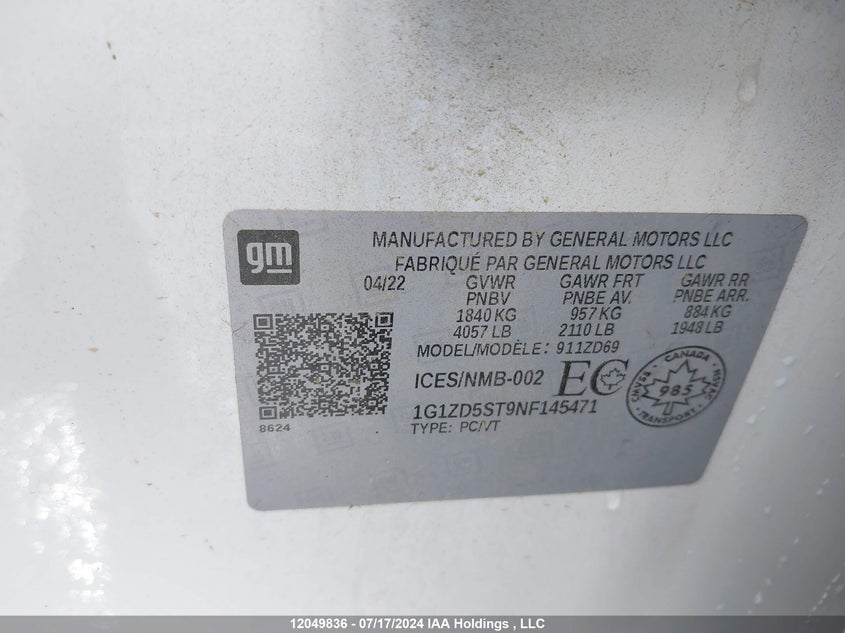 2022 Chevrolet Malibu VIN: 1G1ZD5ST9NF145471 Lot: 12049836