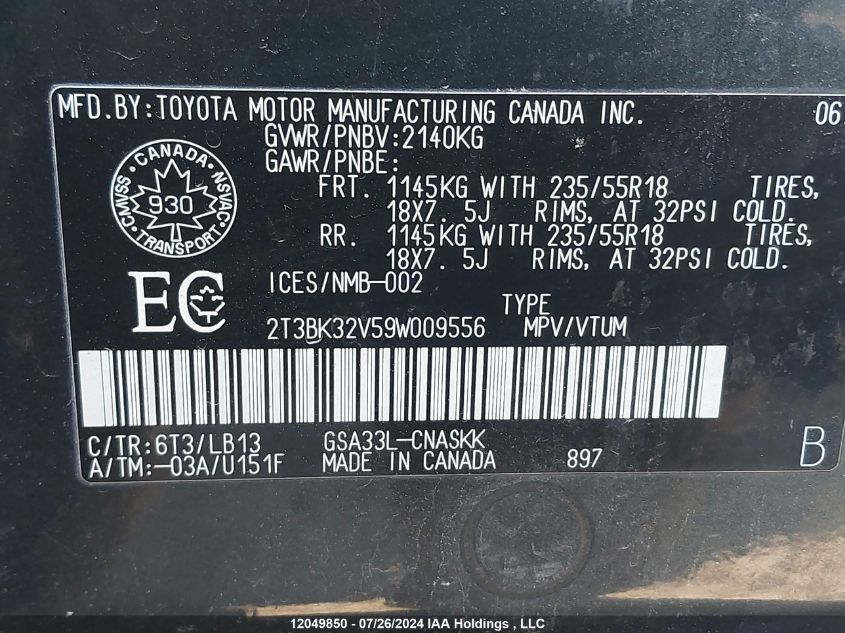 2009 Toyota Rav4 Sport VIN: 2T3BK32V59W009556 Lot: 12049850