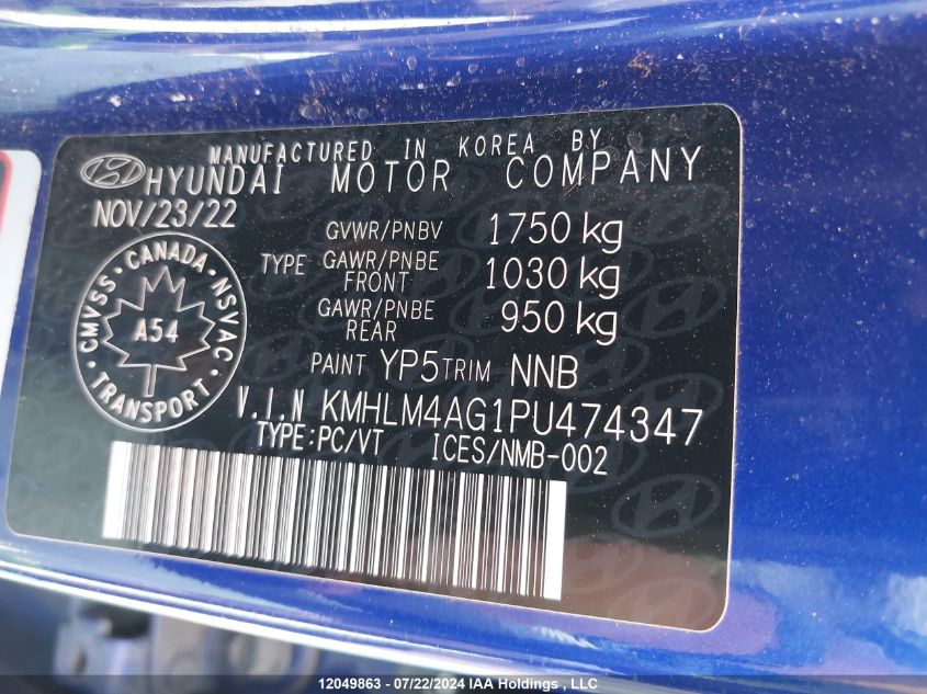 2023 Hyundai Elantra Sel VIN: KMHLM4AG1PU474347 Lot: 12049863