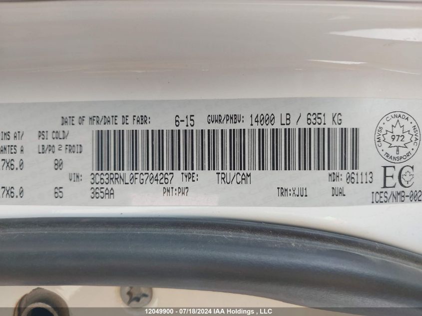 2015 Ram 3500 Longhorn VIN: 3C63RRNL0FG704267 Lot: 12049900