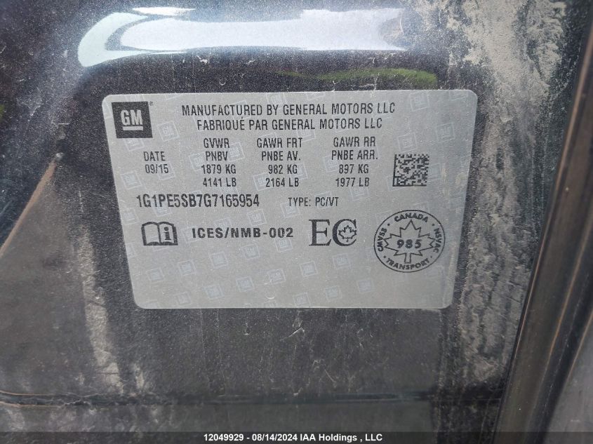 2016 Chevrolet Cruze Limited VIN: 1G1PE5SB7G7165954 Lot: 12049929
