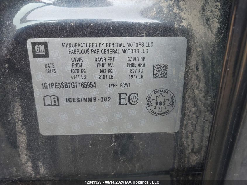 2016 Chevrolet Cruze Limited VIN: 1G1PE5SB7G7165954 Lot: 12049929