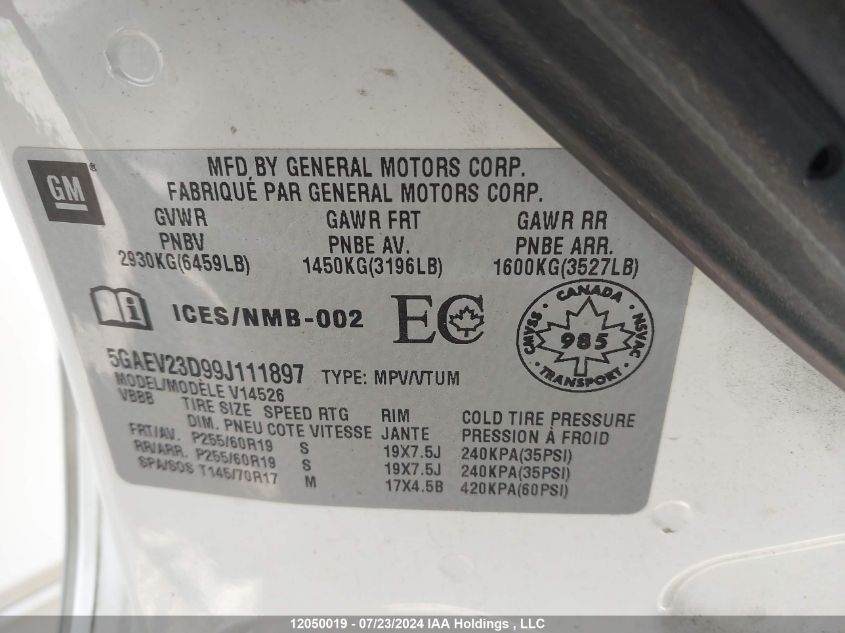 2009 Buick Enclave VIN: 5GAEV23D99J111897 Lot: 12050019