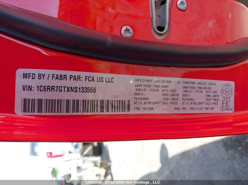 2022 Ram 1500 Classic Slt VIN: 1C6RR7GTXNS133566 Lot: 12050042