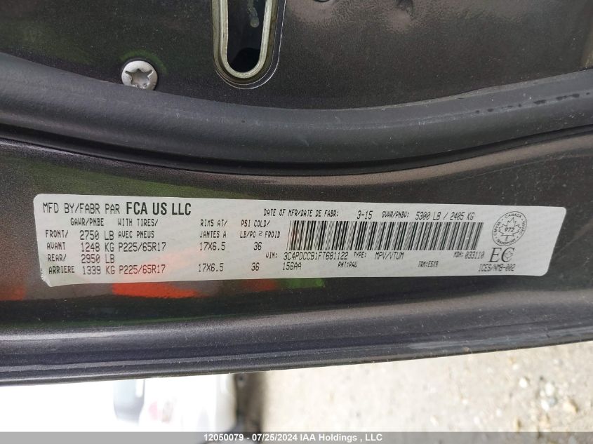 2015 Dodge Journey Sxt VIN: 3C4PDCCB1FT681122 Lot: 12050079